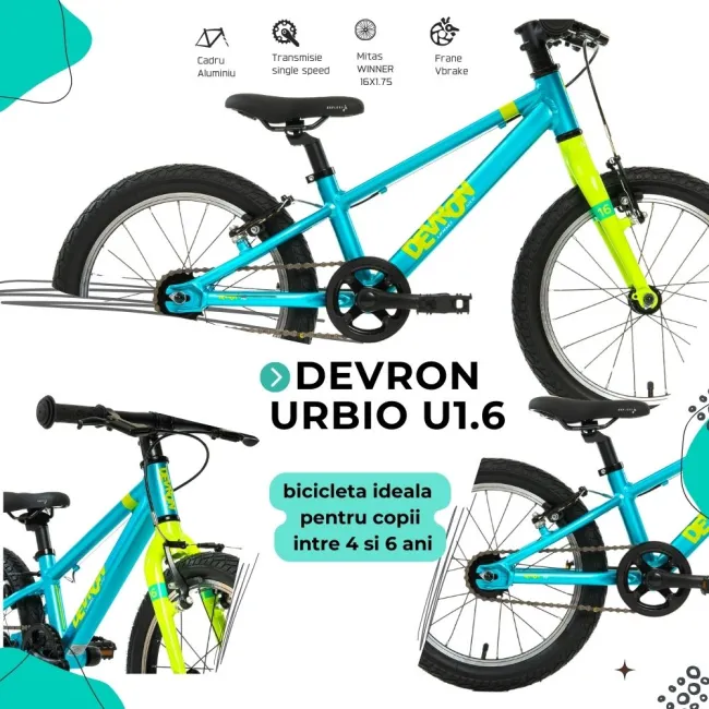 Bicicleta Copii Devron Urbio U1.6 Super Light - 16 Inch, Albastru-Verde