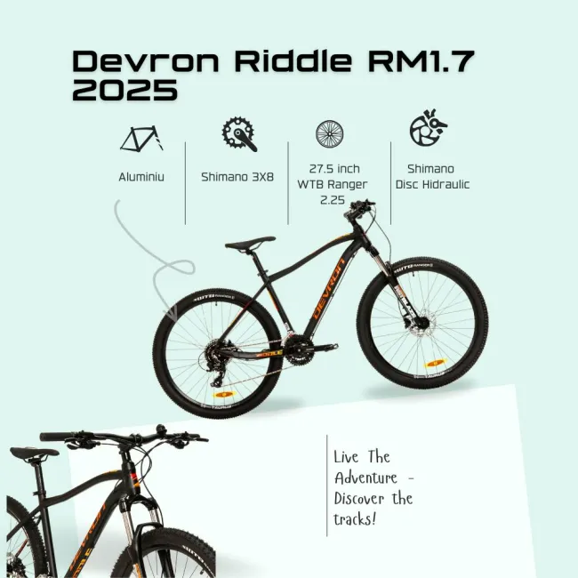 Bicicleta Mtb Devron Riddle RM1.7 2025 - 27.5 Inch, M, Negru