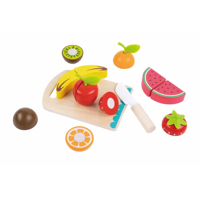 Set joc fructe de taiat, cu placa de taiat si cutit plastic, Tooky Toy