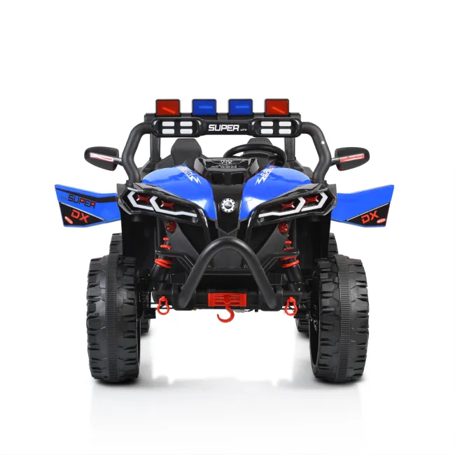 ATV electric Bo Beast pentru copii 3ani+ , 12V cu telecomanda, 4 motoare, telecomanda, usi care se deschid, functii swing, lumini, mp3/usb, Albastru