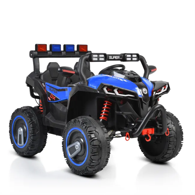 ATV electric Bo Beast pentru copii 3ani+ , 12V cu telecomanda, 4 motoare, telecomanda, usi care se deschid, functii swing, lumini, mp3/usb, Albastru