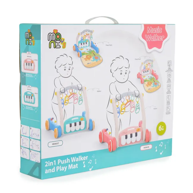 Jucarie multifunctionala 2 in 1 - premergator si centru de joaca cu pian, Moni, Roz