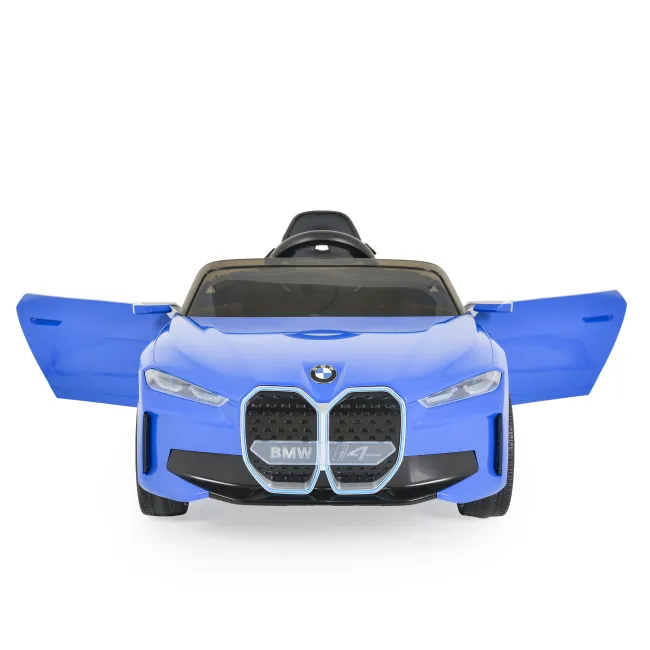 Masinuta electrica BO BMW i4 pentru copii 3 ani+, acumulatori si telecomanda, usi care se deschid, centura, pornire buton, Albastru