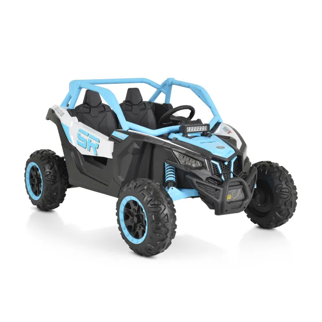 Masinuta electrica Bo Typhoon pentru copii 3 ani+, 24V 4 motoare, acumulator si telecomanda, portiere care se deschid, centuri, lumini, mp3/usb, Albastru