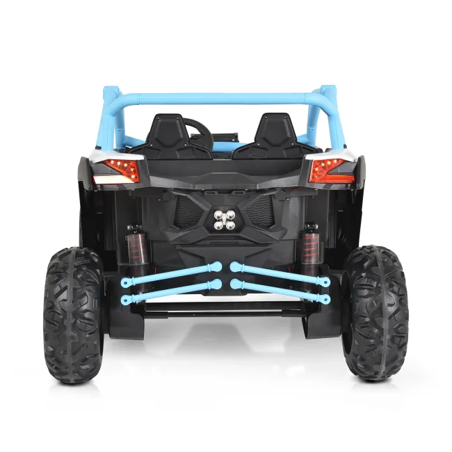 Masinuta electrica Bo Typhoon pentru copii 3 ani+, 24V 4 motoare, acumulator si telecomanda, portiere care se deschid, centuri, lumini, mp3/usb, Albastru