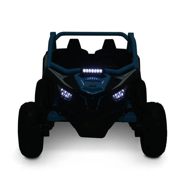 Masinuta electrica Bo Typhoon pentru copii 3 ani+, 24V 4 motoare, acumulator si telecomanda, portiere care se deschid, centuri, lumini, mp3/usb, Albastru