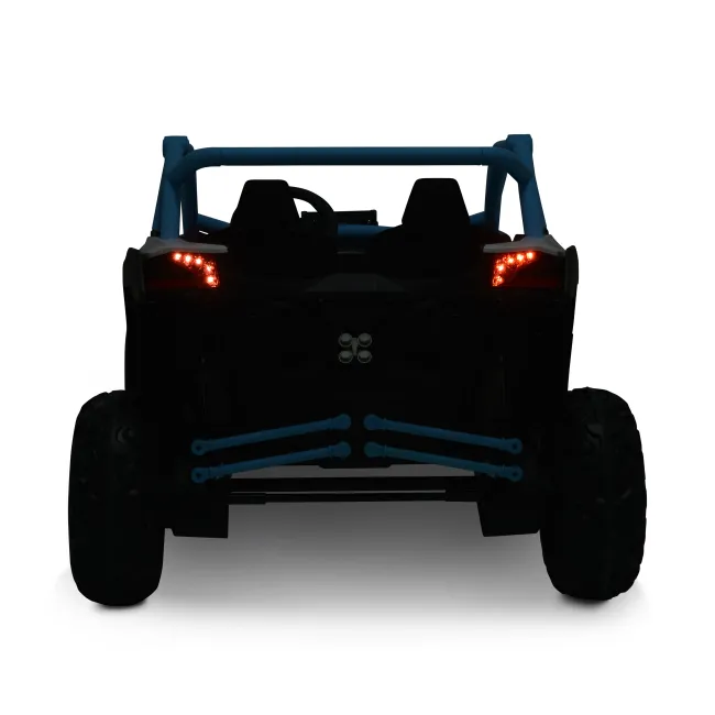 Masinuta electrica Bo Typhoon pentru copii 3 ani+, 24V 4 motoare, acumulator si telecomanda, portiere care se deschid, centuri, lumini, mp3/usb, Albastru
