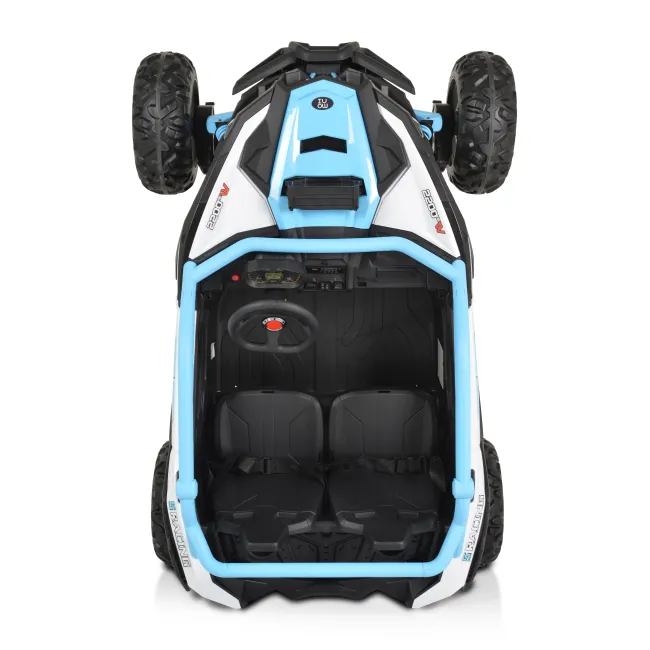 Masinuta electrica Bo Typhoon pentru copii 3 ani+, 24V 4 motoare, acumulator si telecomanda, portiere care se deschid, centuri, lumini, mp3/usb, Albastru