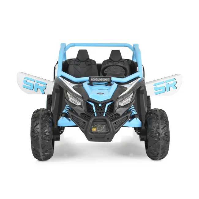 Masinuta electrica Bo Typhoon pentru copii 3 ani+, 24V 4 motoare, acumulator si telecomanda, portiere care se deschid, centuri, lumini, mp3/usb, Albastru