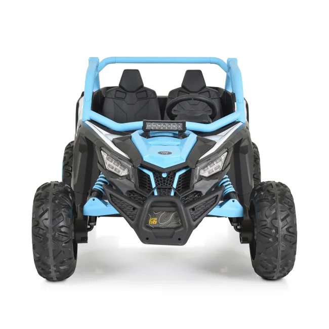 Masinuta electrica Bo Typhoon pentru copii 3 ani+, 24V 4 motoare, acumulator si telecomanda, portiere care se deschid, centuri, lumini, mp3/usb, Albastru