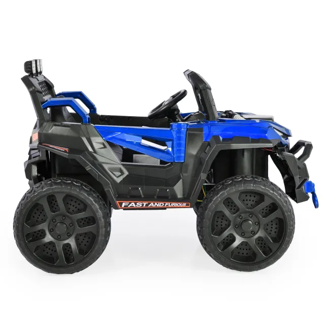 Masinuta electrica tip jeep BO Dust pentru copii 3 ani+, 12V 4 motoare, telecomanda, Mp3/USB, pornire buton, centura, usi care se deschid, Albastru