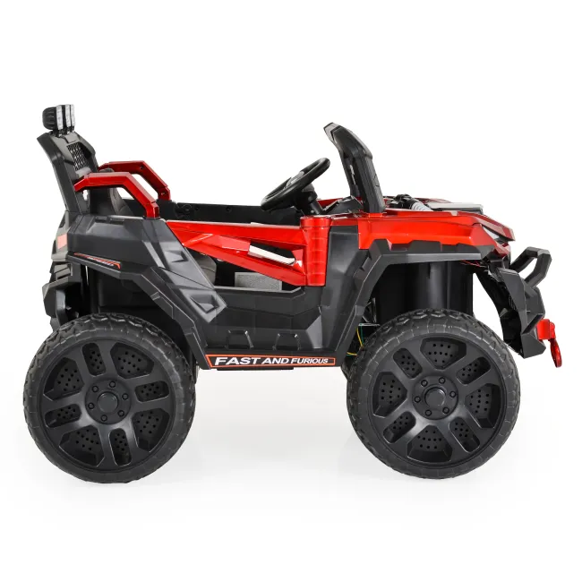 Masinuta electrica tip jeep BO Dust pentru copii 3 ani+, 12V 4 motoare, telecomanda, Mp3/USB, pornire buton, centura, usi care se deschid, Rosu