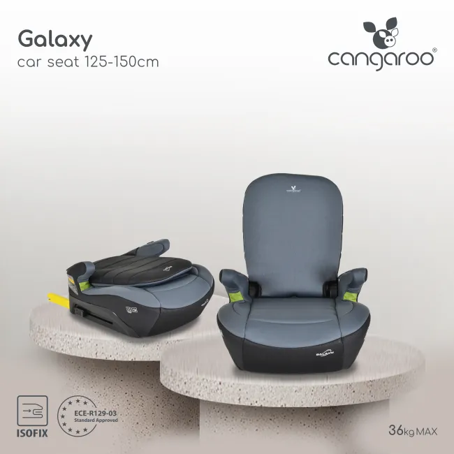 Scaun auto copiii Galaxy Space cu Isofix, pentru 6 - 12 ani, Cangaroo, Gri