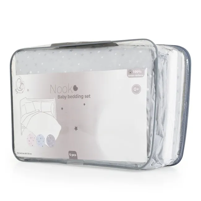 Set lenjerie de pat Nook pentru bebelusi, 6 piese, HugZZZ, Gri