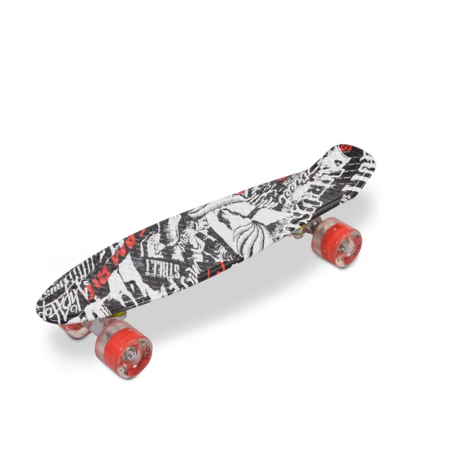 Skateboard copii SKULL LED, 22 inch, Byox, Alb-Negru