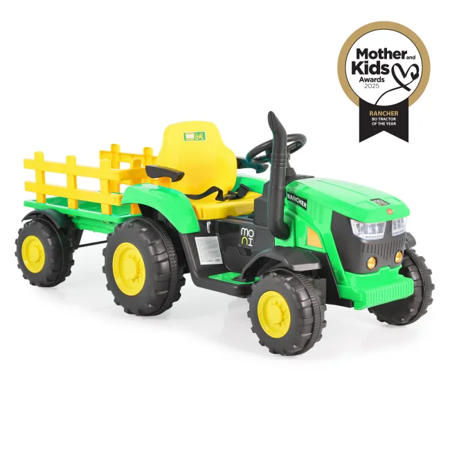 Tractor electric cu remorca Rancher pentru copii 3 ani+, acumulatori si telecomanda, 12V MP3/USB, Moni, Verde