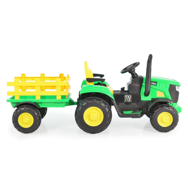 Tractor electric cu remorca Rancher pentru copii 3 ani+, acumulatori si telecomanda, 12V MP3/USB, Moni, Verde