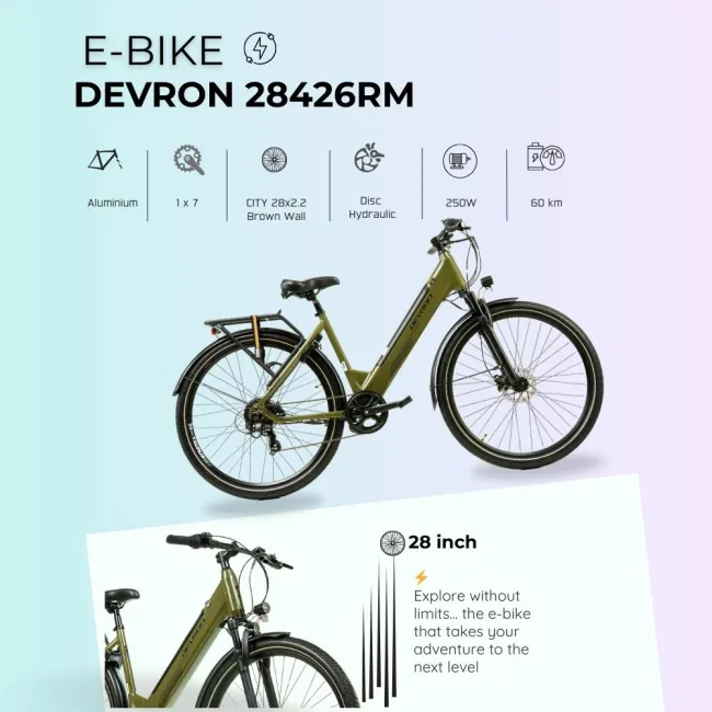 Bicicleta Electrica Devron 28426RM - 28 Inch, L, Verde