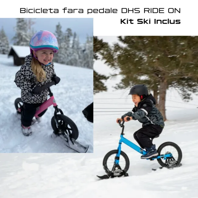Bicicleta fara pedale DHS RIDE-ON Roz, kit ski inclus - Reambalat