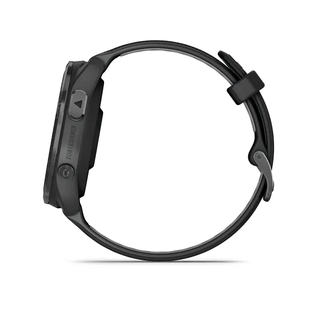 Garmin - Forerunner 965 ceas multisport cu GPS AMOLED - Ramă din titan DLC gri carbon cu carcasă neagră şi curea din silicon neagră/gri pudră