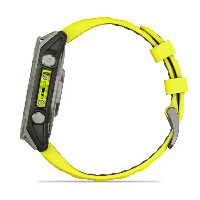 Garmin - fenix 8 Solar Sapphire 47mm - smartwatch premium - ramă argintie din titanium si curea din silicon galben fluo