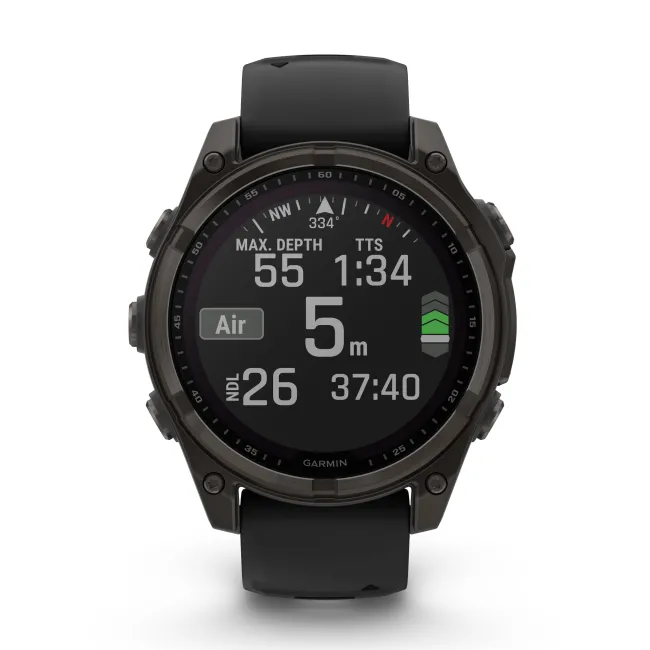 Garmin - fenix 8 Solar Sapphire 47mm - smartwatch premium - ramă gri din titanium DLC si curea din silicon neagră-gri