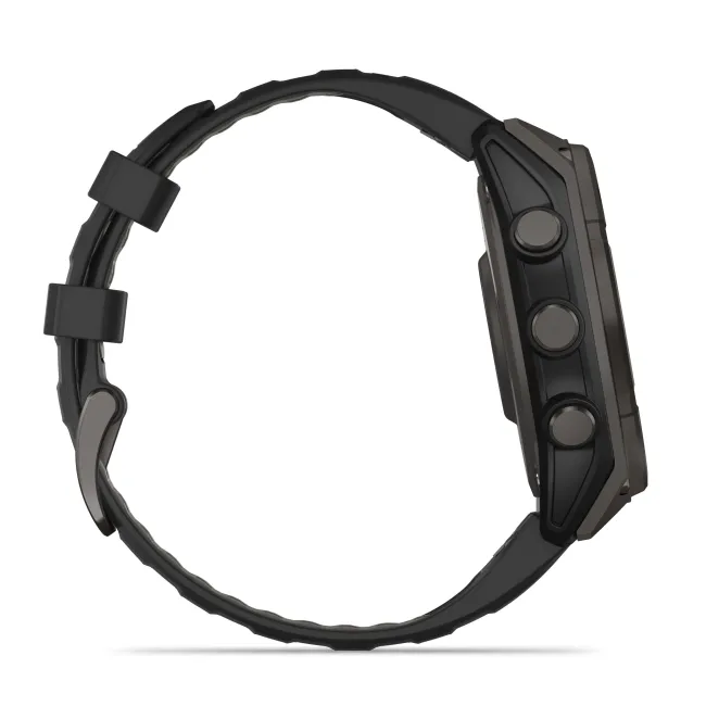 Garmin - fenix 8 Solar Sapphire 47mm - smartwatch premium - ramă gri din titanium DLC si curea din silicon neagră-gri