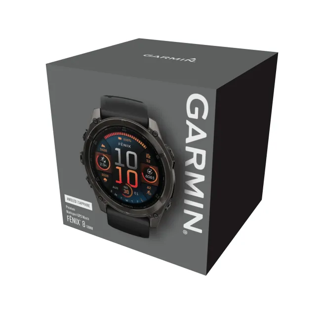 Garmin - fenix 8x AMOLED Sapphire 51mm - smartwatch premium AMOLED - ramă gri din titanium DLC si curea din silicon neagră-gri
