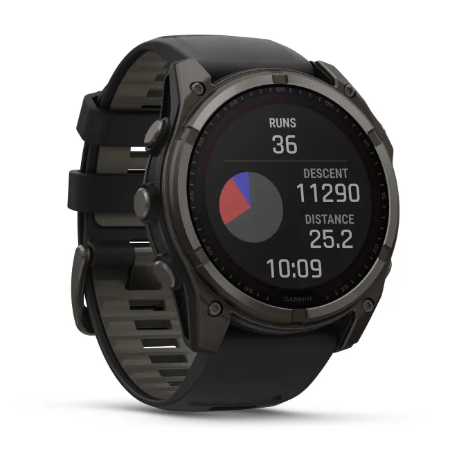 Garmin - fenix 8x Solar Sapphire 51mm - smartwatch premium - ramă gri din titanium DLC si curea din silicon neagră-gri
