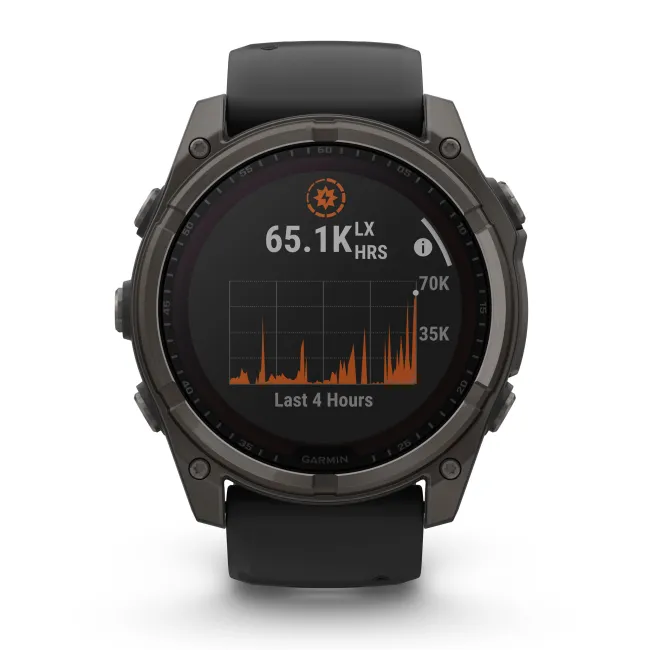 Garmin - fenix 8x Solar Sapphire 51mm - smartwatch premium - ramă gri din titanium DLC si curea din silicon neagră-gri