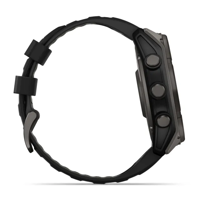 Garmin - fenix 8x Solar Sapphire 51mm - smartwatch premium - ramă gri din titanium DLC si curea din silicon neagră-gri