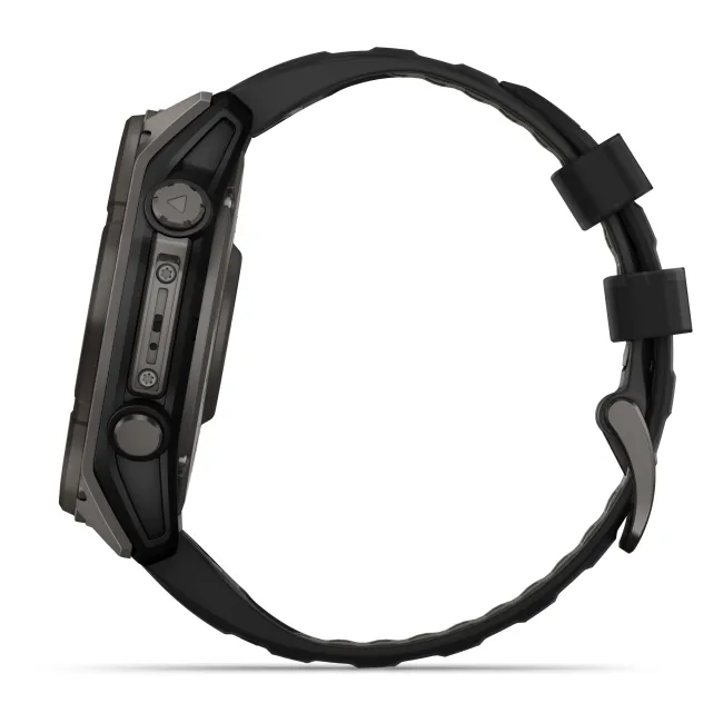 Garmin - fenix 8x Solar Sapphire 51mm - smartwatch premium - ramă gri din titanium DLC si curea din silicon neagră-gri