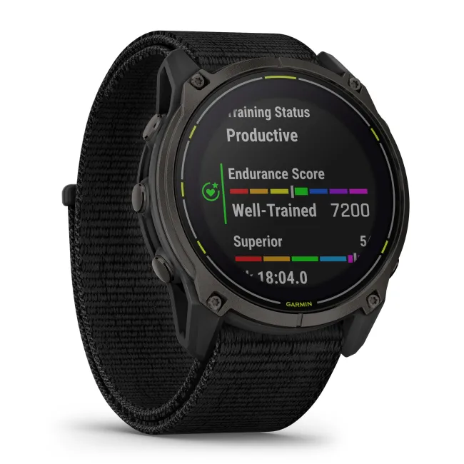 Garmin Enduro 3 - ceas ultra multisport cu GPS - ramă gri din titanium DLC si curea textilă neagră