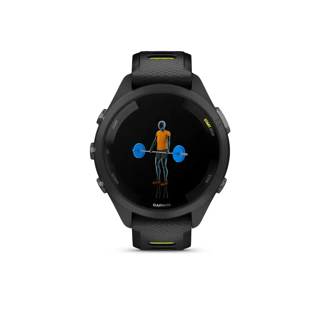 Garmin - Forerunner 265s ceas multisport cu GPS AMOLED - Ramă şi carcasă neagră cu curea din silicon neagră/Amp Yellow