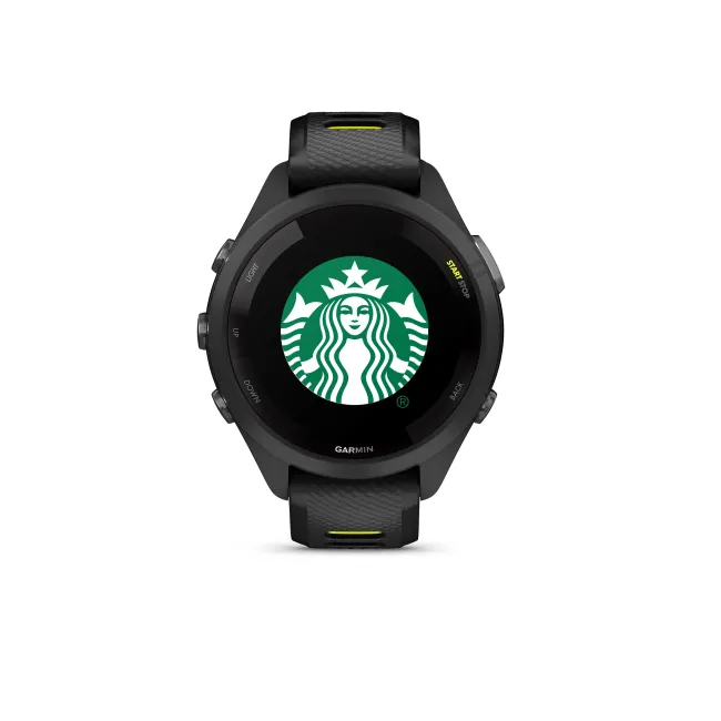 Garmin - Forerunner 265s ceas multisport cu GPS AMOLED - Ramă şi carcasă neagră cu curea din silicon neagră/Amp Yellow
