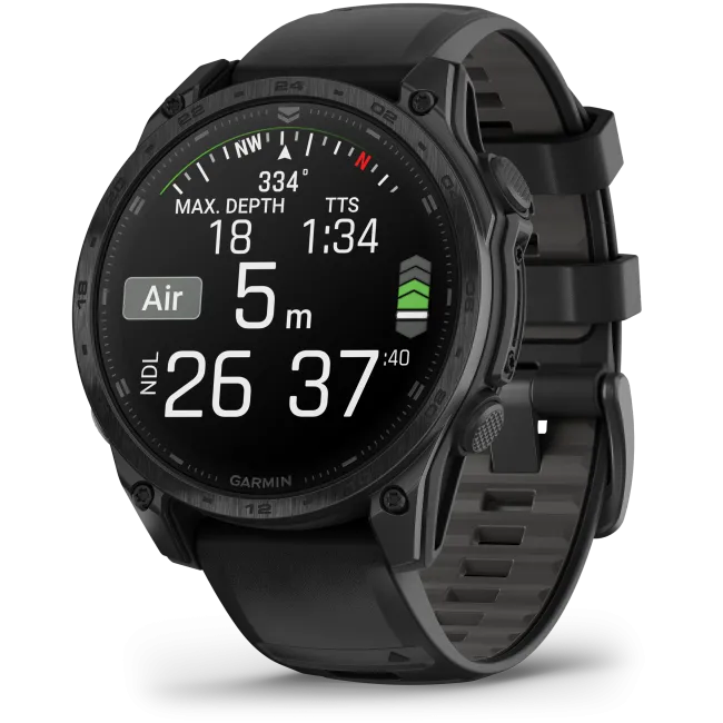 Garmin - Tactix 8 AMOLED 47mm Sapphire ceas multisport cu GPS - ramă neagră Titanium DLC și curea din silicon neagră
