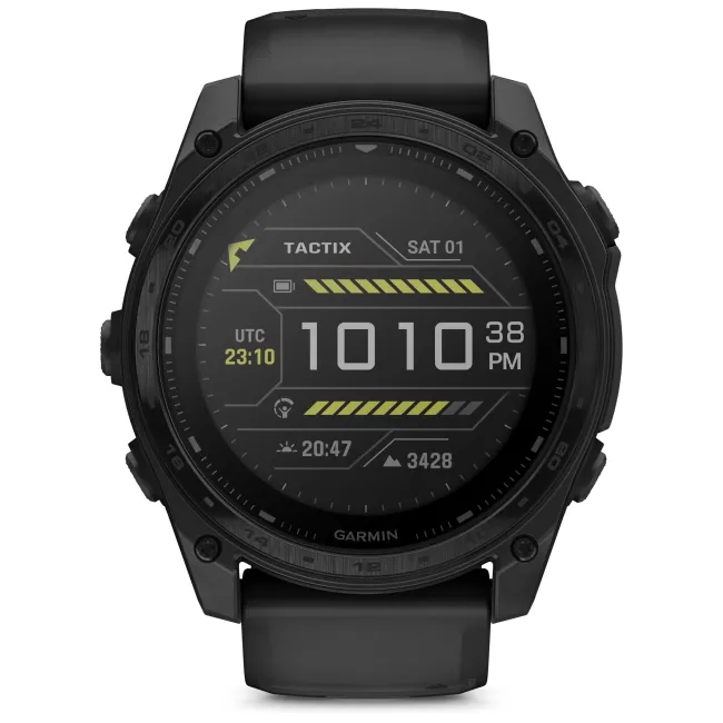Garmin - Tactix 8 Solar 51 mm Sapphire ceas multisport cu GPS - ramă neagră Titanium DLC și curea din silicon neagră + nailon
