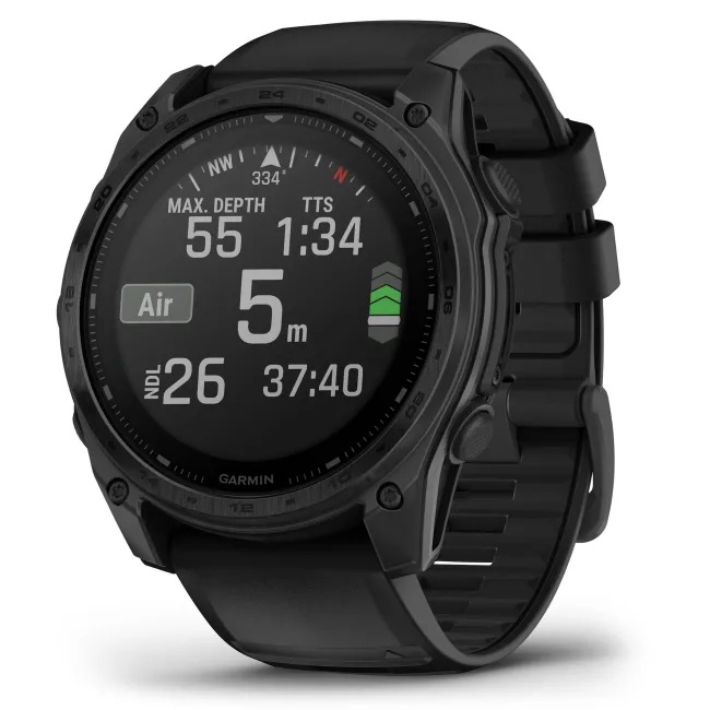 Garmin - Tactix 8 Solar 51 mm Sapphire ceas multisport cu GPS - ramă neagră Titanium DLC și curea din silicon neagră + nailon