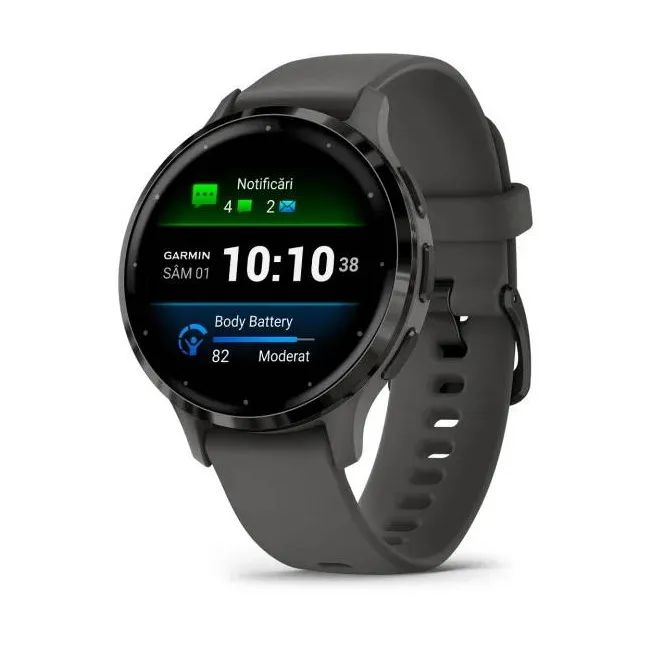 Garmin - Venu 3s smartwatch cu GPS și AMOLED - ramă slate din oţel inoxidabil şi carcasă pebble gray şi brăţară din silicon