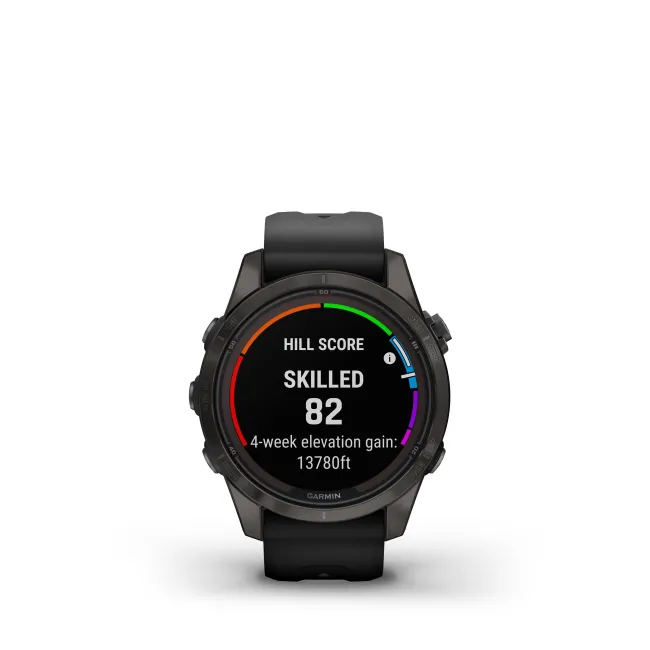 Garmin - fenix 7s Pro Sapphire Solar smartwatch premium cu incarcare solara 42mm - ramă gri din titanium DLC si curea din silicon neagră