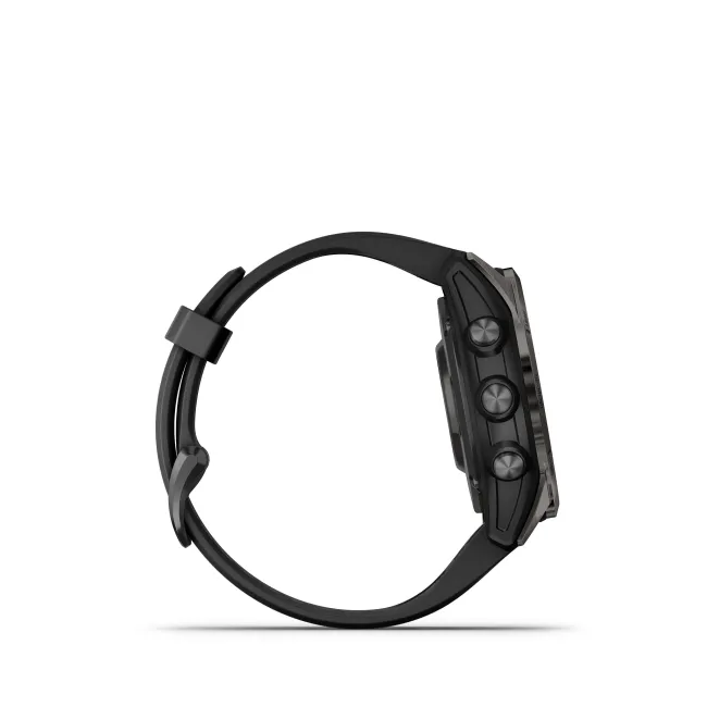 Garmin - fenix 7s Pro Sapphire Solar smartwatch premium cu incarcare solara 42mm - ramă gri din titanium DLC si curea din silicon neagră