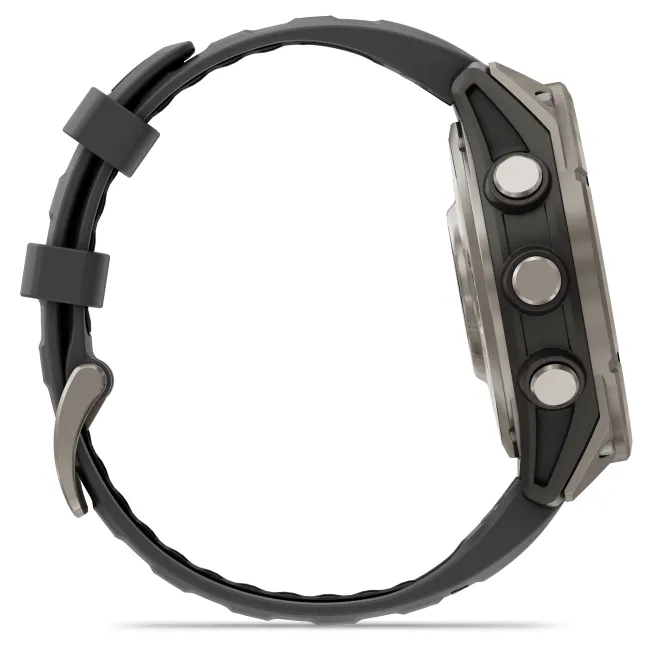 Garmin - fenix 8 Pro 47mm - smartwatch premium AMOLED Sapphire - ramă argintie din titanium si curea din silicon neagră-gri
