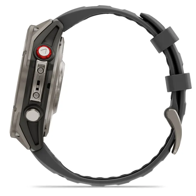 Garmin - fenix 8 Pro 47mm - smartwatch premium AMOLED Sapphire - ramă argintie din titanium si curea din silicon neagră-gri