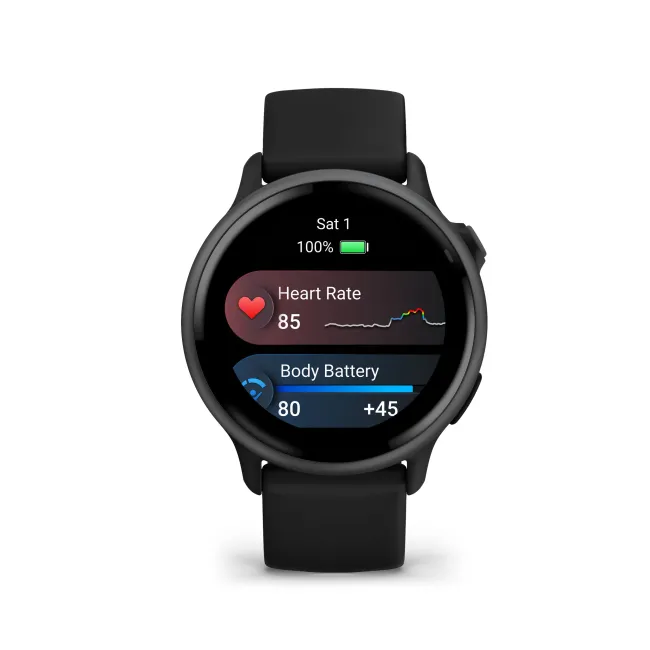 Garmin - vivoactive 6 smartwatch cu GPS și AMOLED - ramă gri slate din aluminiu - carcasă neagră şi bratara din silicon