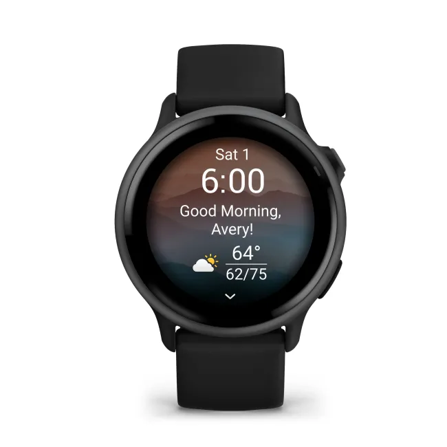 Garmin - vivoactive 6 smartwatch cu GPS și AMOLED - ramă gri slate din aluminiu - carcasă neagră şi bratara din silicon