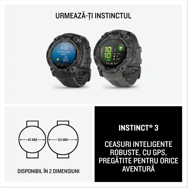 Garmin INSTINCT 3 - 50 mm AMOLED negru - smartwatch robust cu GPS
