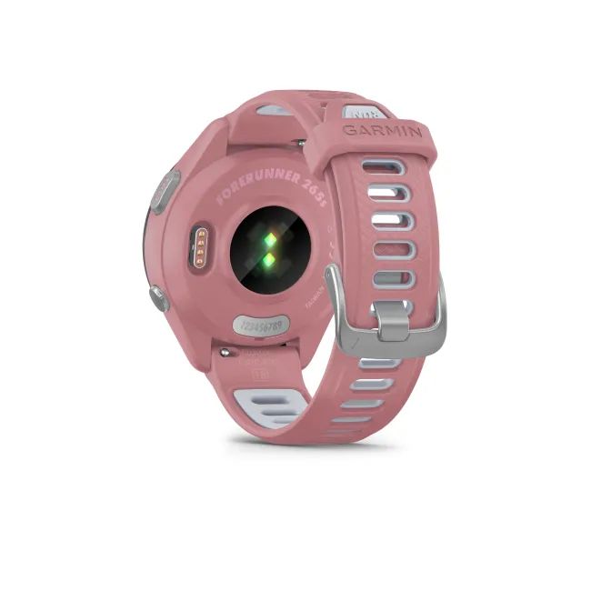 Garmin - Forerunner 265s ceas multisport cu GPS AMOLED - Ramă neagră cu carcasă roz deschis şi curea din silicon roz deschis/gri pudră