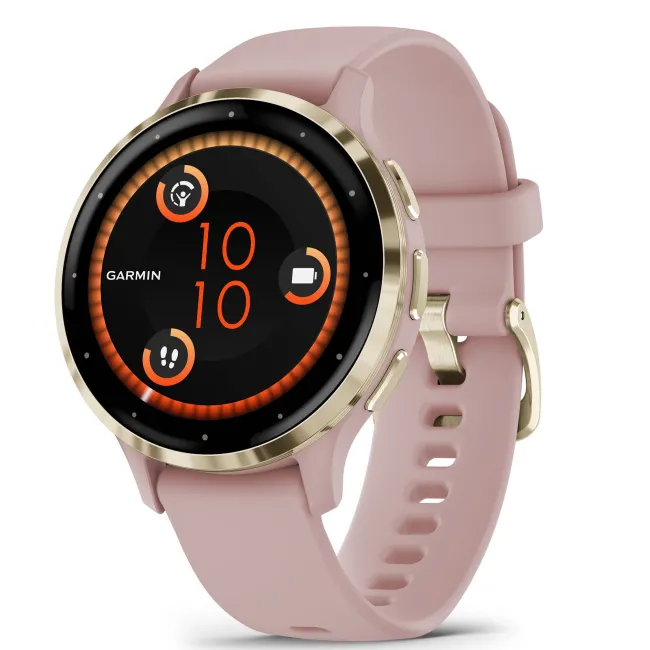 Garmin - Venu 3s smartwatch cu GPS și AMOLED - ramă din oţel inoxidabil Soft Gold cu carcasă Dust Rose şi curea din silicon