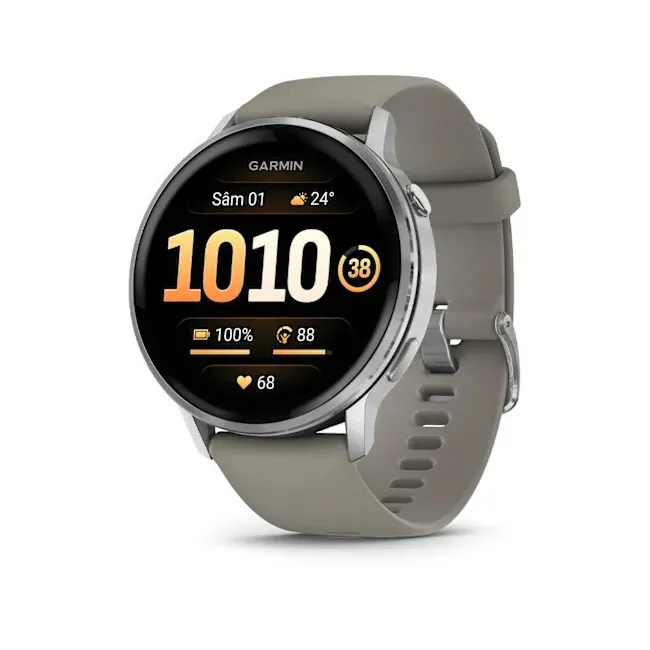 Garmin - Venu 4 45mm smartwatch cu GPS și AMOLED - Silver cu curea de silicon Silver Gray