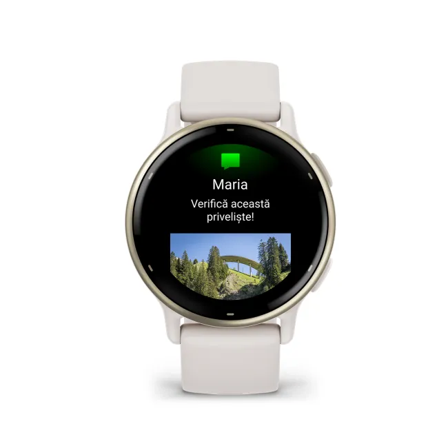 Garmin - Vivoactive 5 smartwatch cu GPS și AMOLED - ramă Cream Gold - carcasă Ivory  şi bratara din silicon